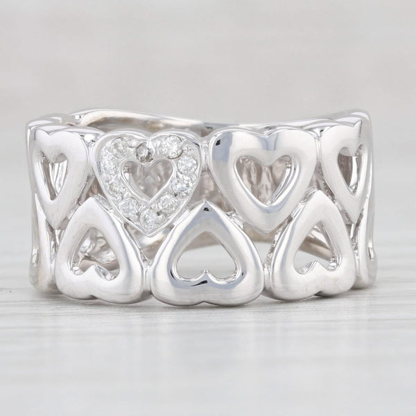 Light Gray Diamond Accented Hearts Band 14k White Gold Size 6.25 Statement Ring
