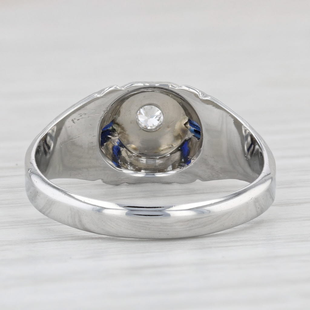 Light Gray Art Deco Diamond Lab Created Sapphire Ring 18k White Gold Engagement Size 9.25