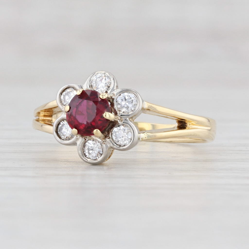 Light Gray 0.60ctw Ruby Diamond Halo Flower Ring 14k Gold Size 7 Engagement