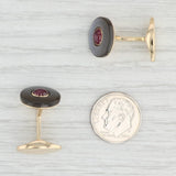 Light Gray Vintage Ruby Mother of Pearl Cufflinks 18k Yellow Gold West Germany