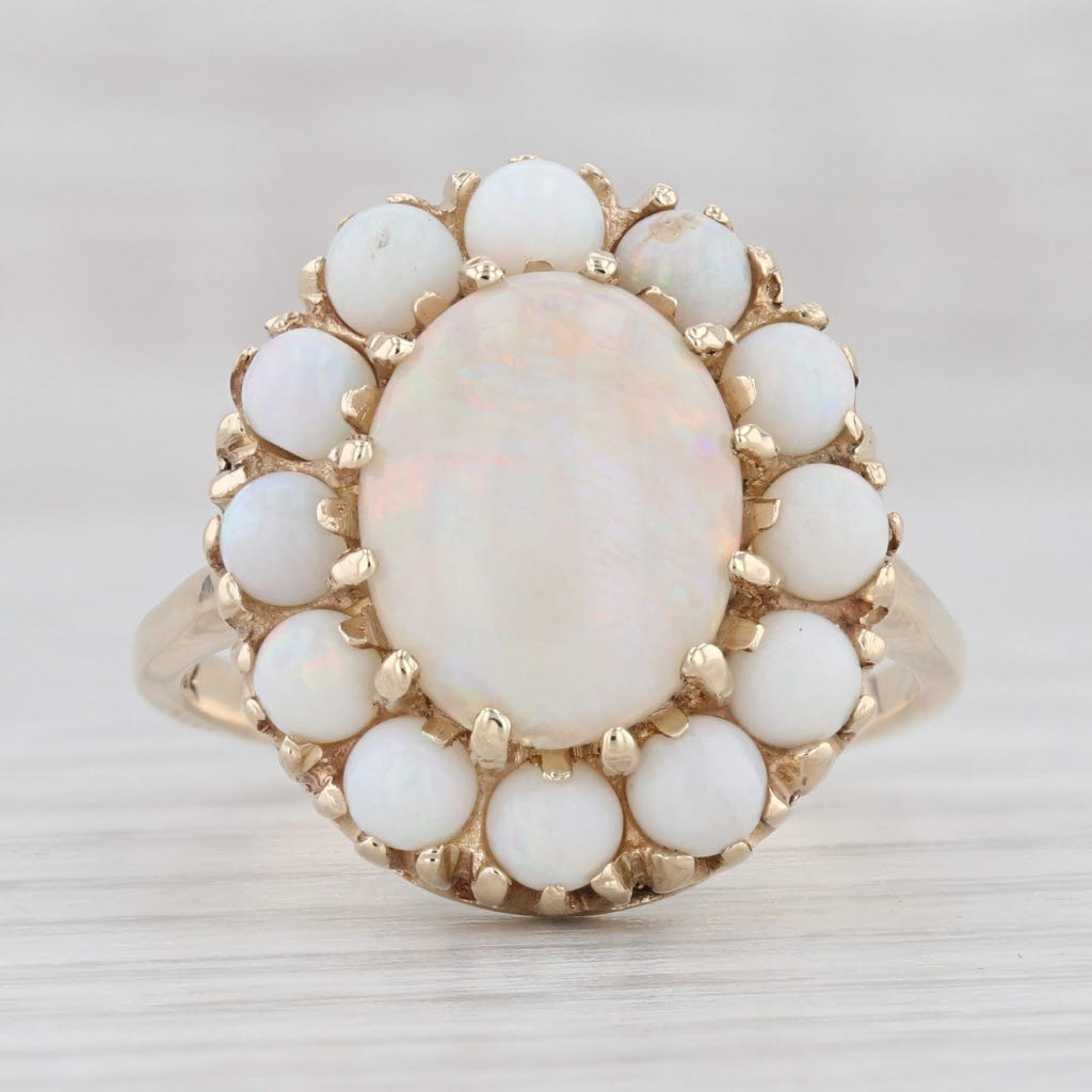 Light Gray Oval Opal Cabochon Ring 14k Yellow Gold Size 8.5 Cocktail