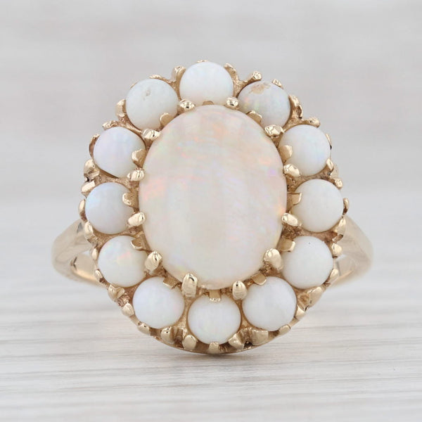 Light Gray Oval Opal Cabochon Ring 14k Yellow Gold Size 8.5 Cocktail