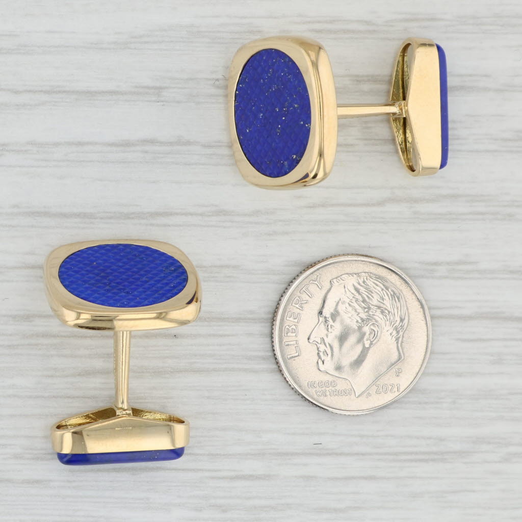 Light Gray Lapis Lazuli Cufflinks 18k Yellow Gold Blue Enamel Men's Suit Accessories