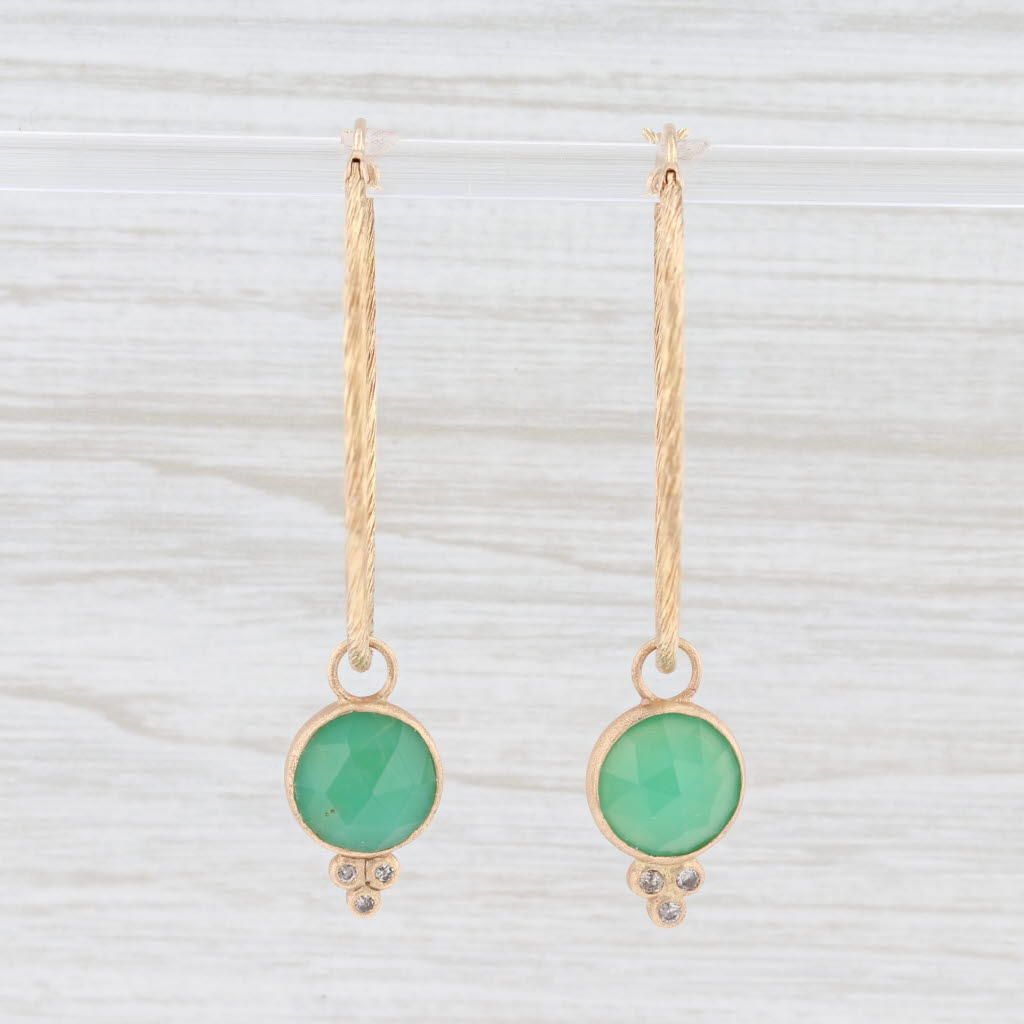 Light Gray New Nina Nguyen Hoop Earrings 18k Yellow Gold Diamond Green Chrysoprase Charms