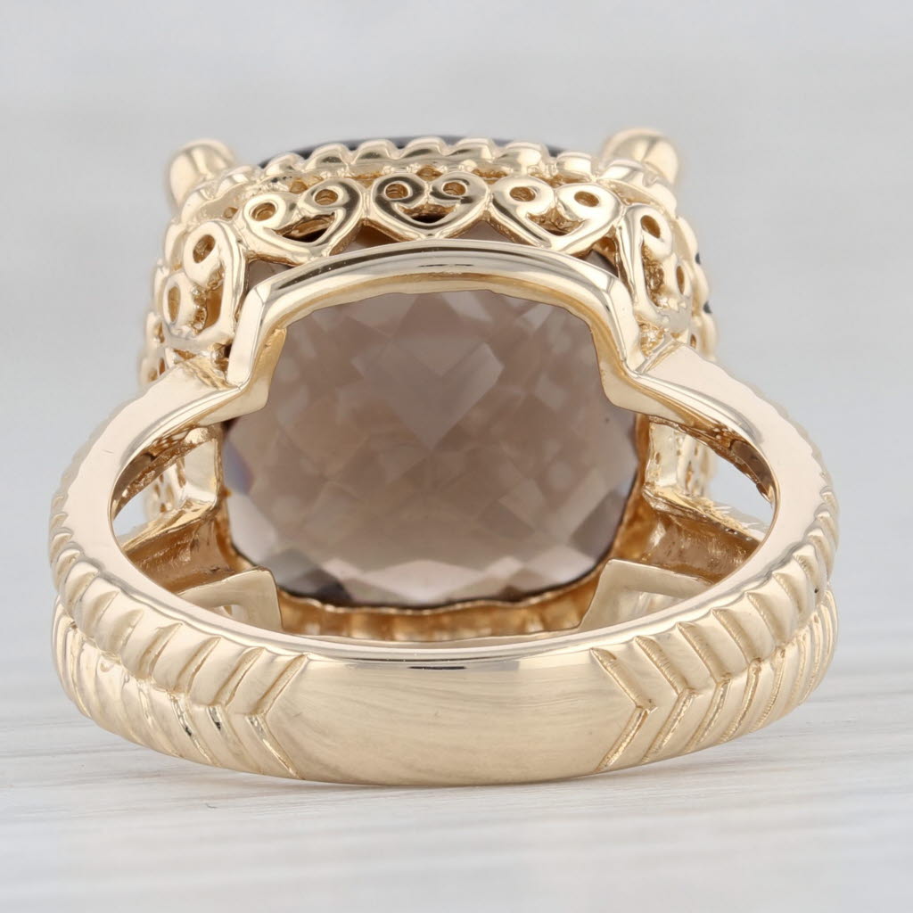 Light Gray Effy Smoky Quartz Diamond Ring 14k Gold Size 7.25 Cocktail Cushion Solitaire