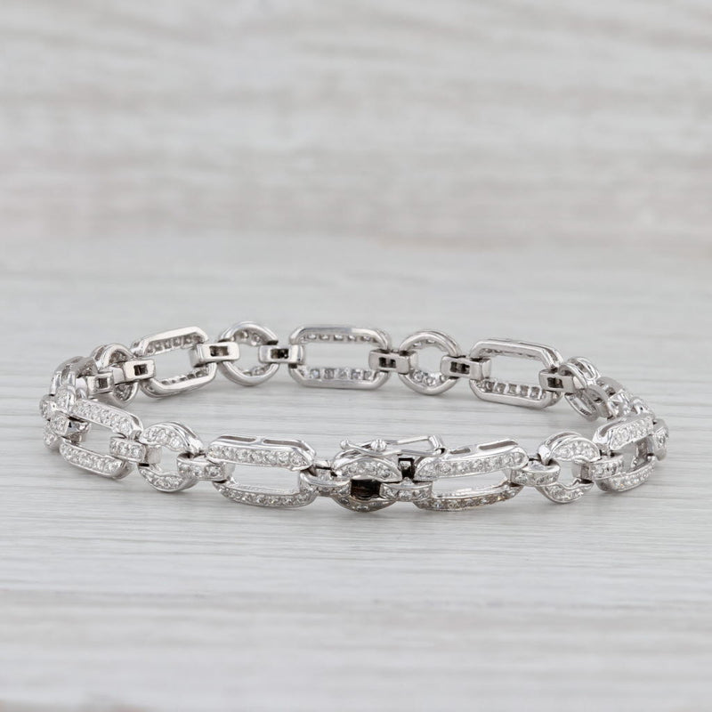1.25ctw Diamond Circle Bar Link Bracelet 18k White Gold 7" 6.6mm