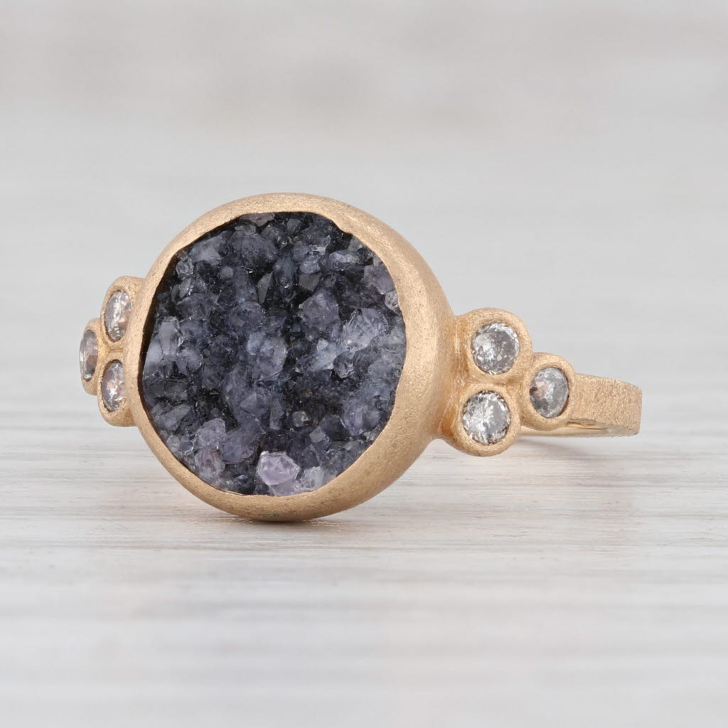 Light Gray New Nina Nguyen Druzy Amethyst Diamond Chloe Ring Brushed 18k Gold Size 7.25