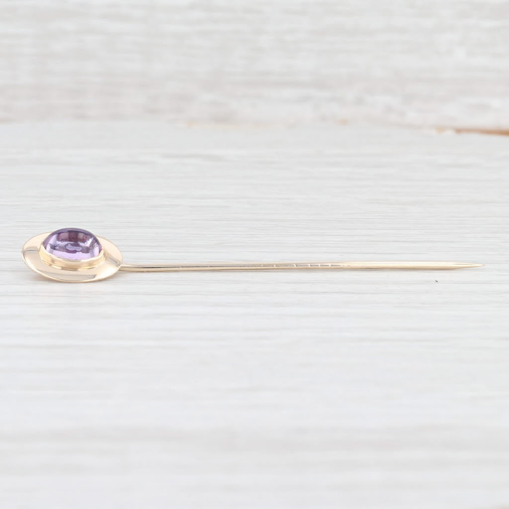 Lavender Vintage Amethyst Stickpin 14k Yellow Gold Oval Cabochon Solitaire