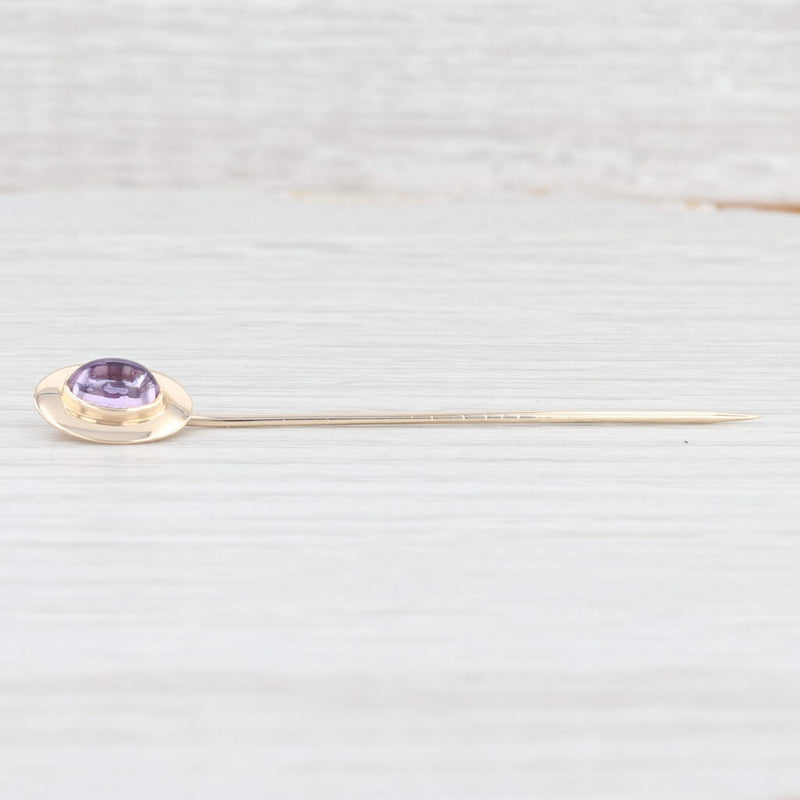 Vintage Amethyst Stickpin 14k Yellow Gold Oval Cabochon Solitaire
