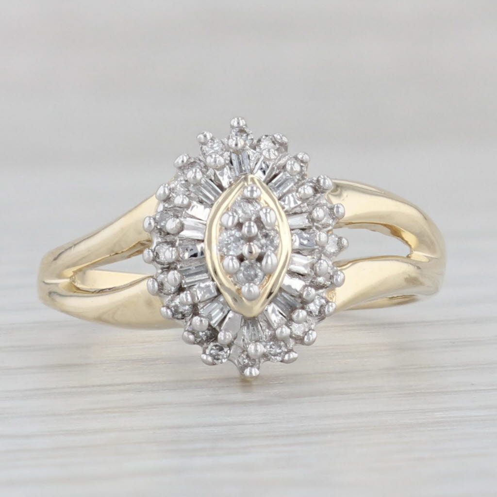 Gray 0.20ctw Diamond Marquise Halo Ring 10k Yellow Gold Size 7 Engagement