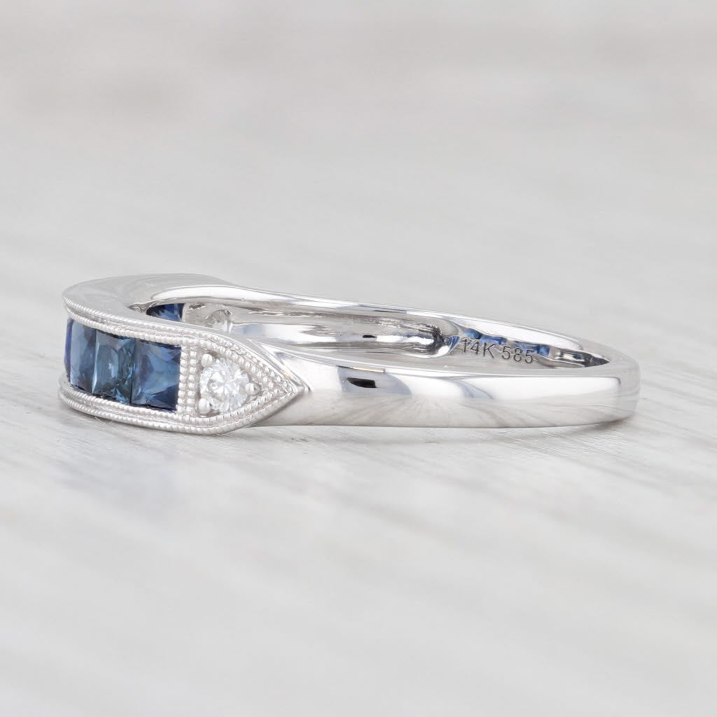 Light Gray New 0.81ctw Blue Sapphire Diamond Ring 14k White Gold Stackable Wedding Size 6.5