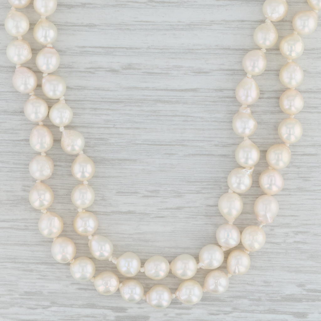 Light Gray 17.5" 2-Strand Cultured Pearl Strand Necklace 14k Gold Clasp