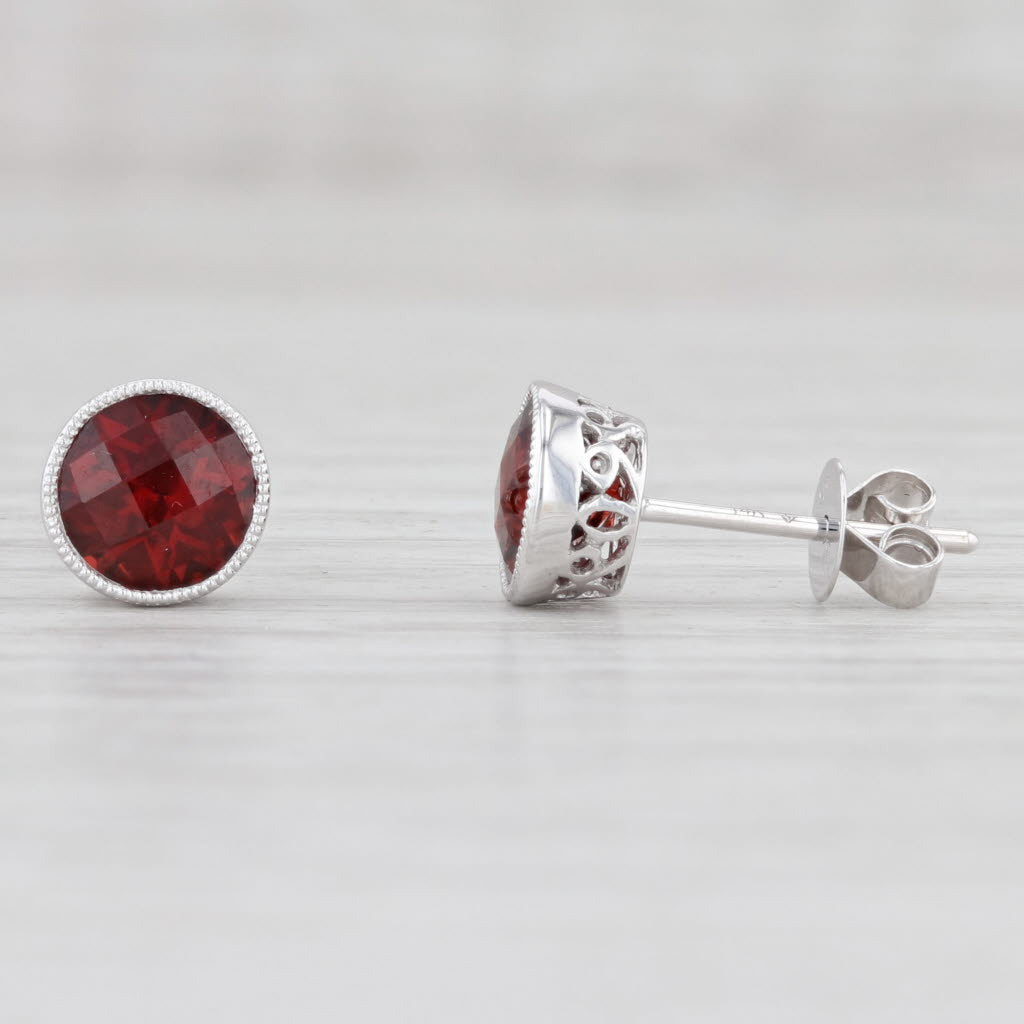 Light Gray New 1.91ctw Garnet Solitaire Stud Earrings 14k White Gold January Birthstone