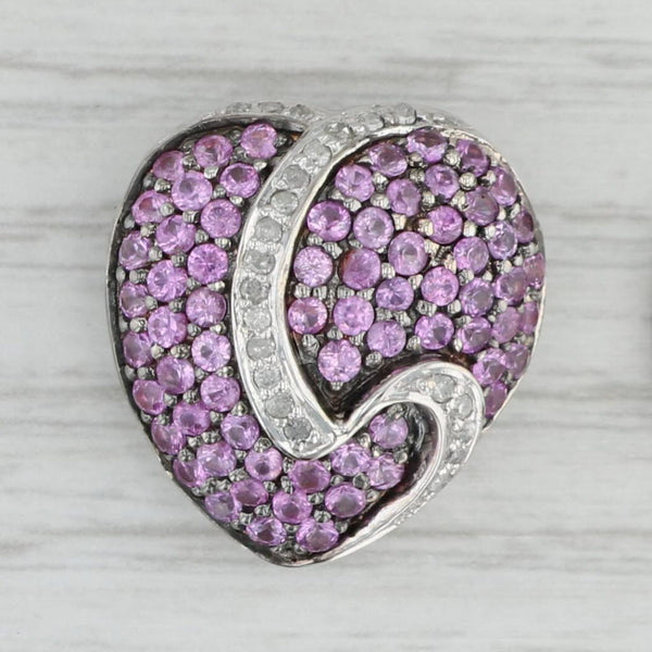 Gray 1.80ctw Pink Sapphire Diamond Puffy Heart Pendant Floral Openwork