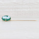 Light Gray Antique Green Chalcedony Cameo Stickpin 10k Yellow Gold