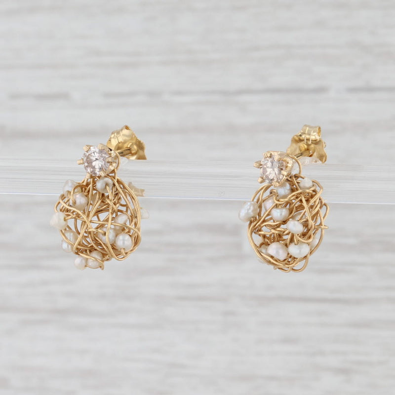 Light Gray Diamond Stud Earrings Pearl Nest Enhancer Charms 10k 18k Yellow Gold Nordstrom