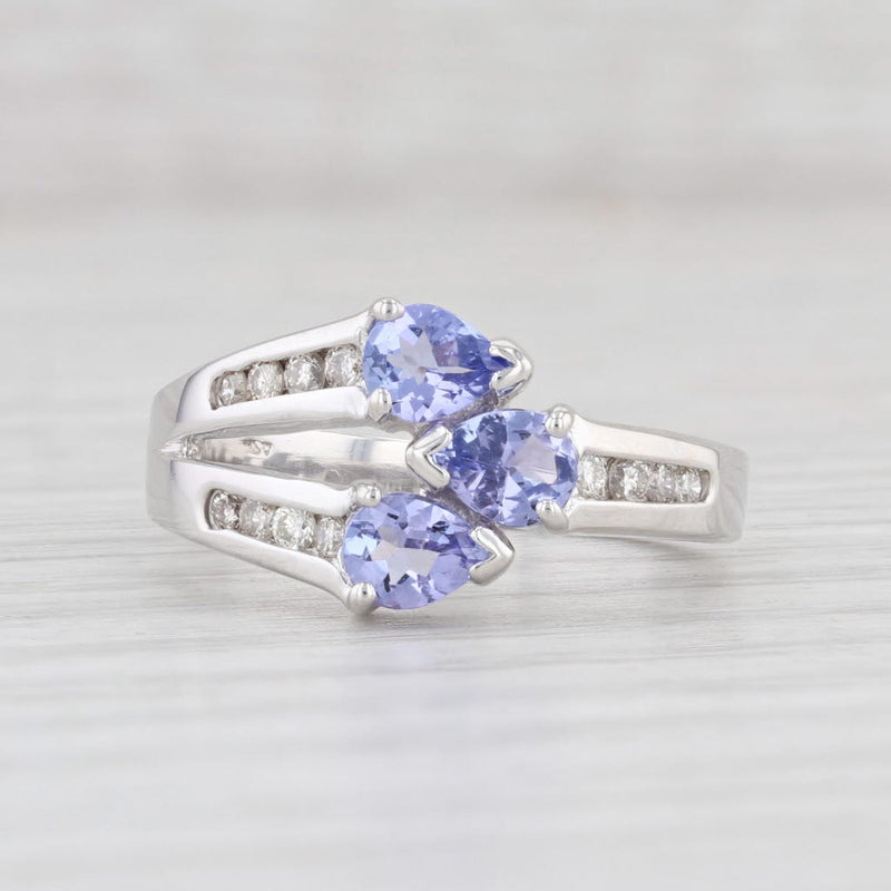 1.24ctw Tanzanite Diamond Ring 14k White Gold Size 7 3-Stone
