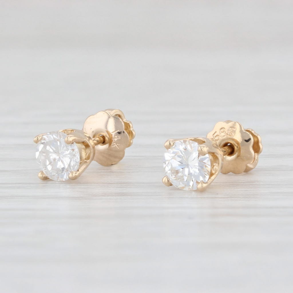 Light Gray 0.50ctw Diamond Round Solitaire Stud Earrings 14k Yellow Gold Pierced Studs