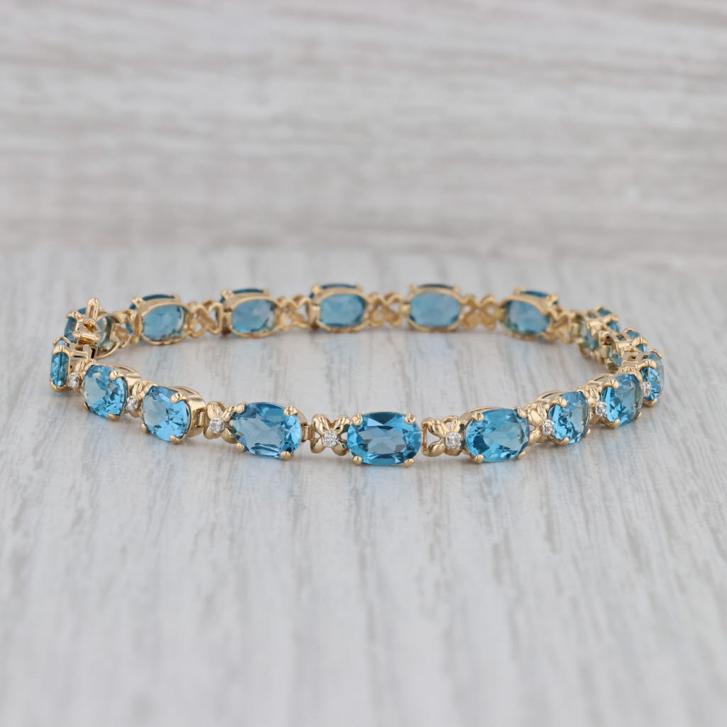 Gray 17.06ctw London Blue Topaz Diamond Tennis Bracelet 14k Yellow Gold 7.25" 5.1mm