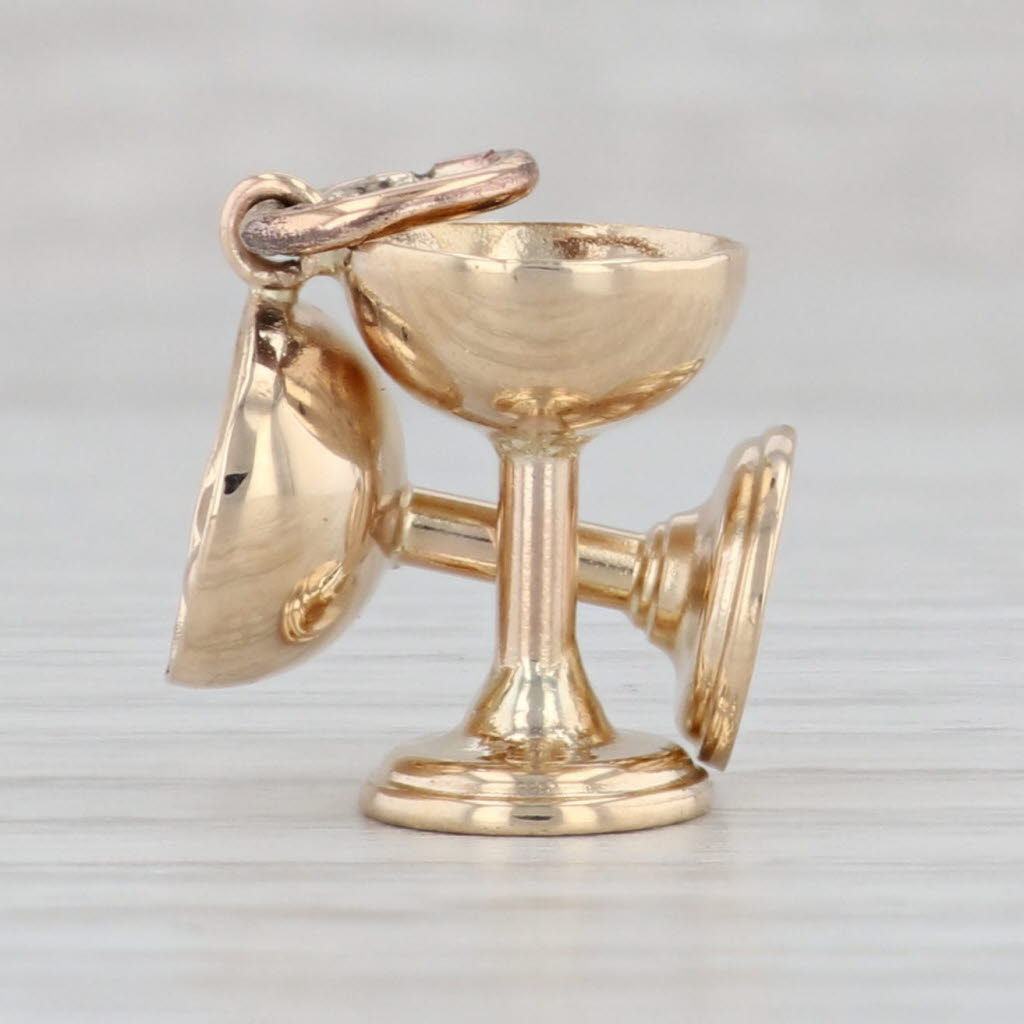 Gray Martini Glasses Goblet Charm 14k Yellow Gold 3D Pendant