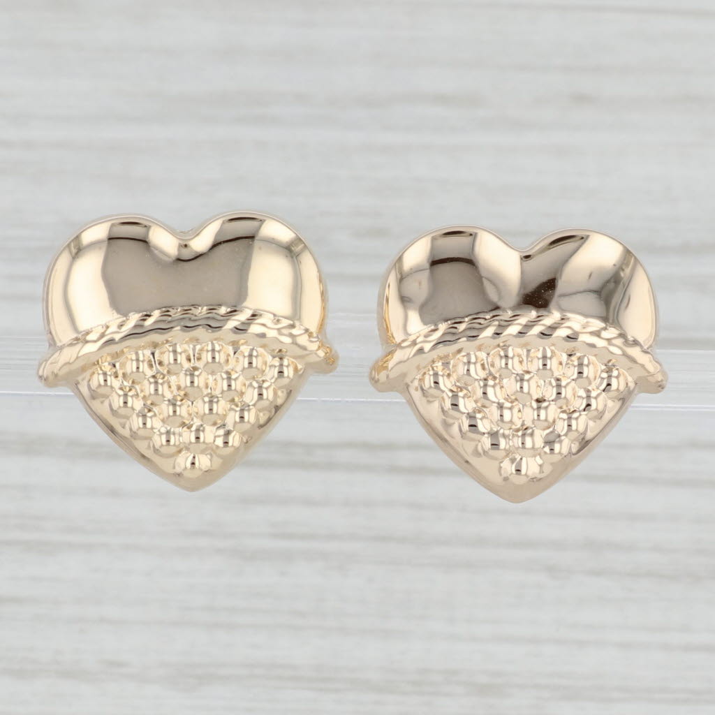 Light Gray Heart Stud Earrings 14k Yellow Gold Light Weight Pierced Studs