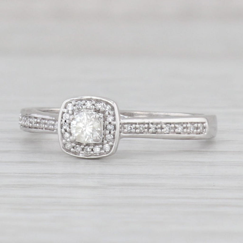 0.15ctw Diamond Halo Engagement Ring 10k White Gold Size 7
