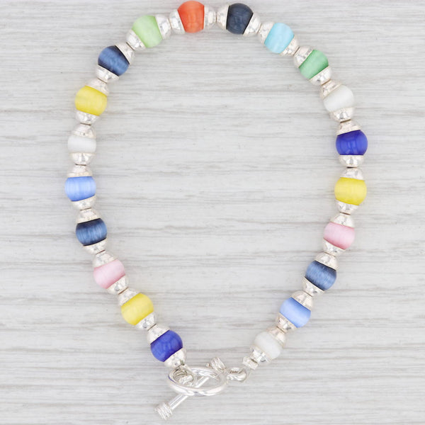 Light Gray New Glass Bead Bracelet 7.75" Sterling Silver Toggle Clasp Multi Color Statement
