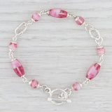 New Pink Glass Bead Bracelet 7" Chain Sterling Silver Toggle Clasp Statement