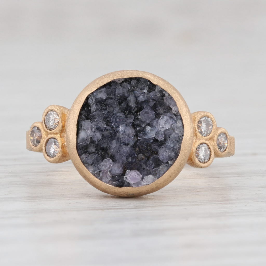 Light Gray New Nina Nguyen Druzy Amethyst Diamond Chloe Ring Brushed 18k Gold Size 7.25