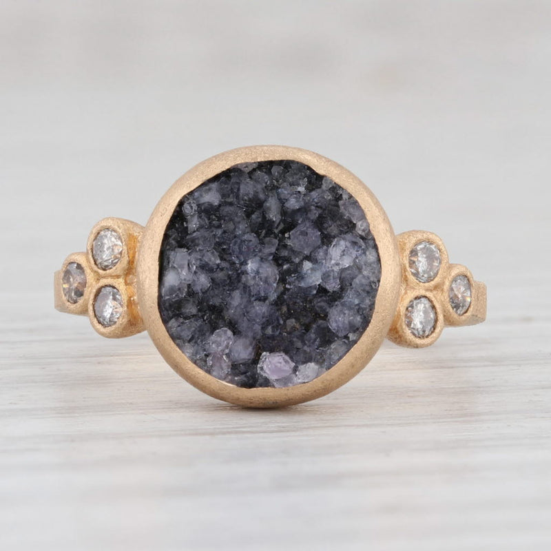 New Nina Nguyen Druzy Amethyst Diamond Chloe Ring Brushed 18k Gold Size 7.25