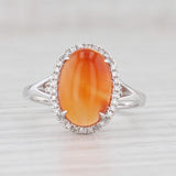 Light Gray New Orange Agate Diamond Halo Ring 14k White Gold Size 7.25 Oval Cabochon