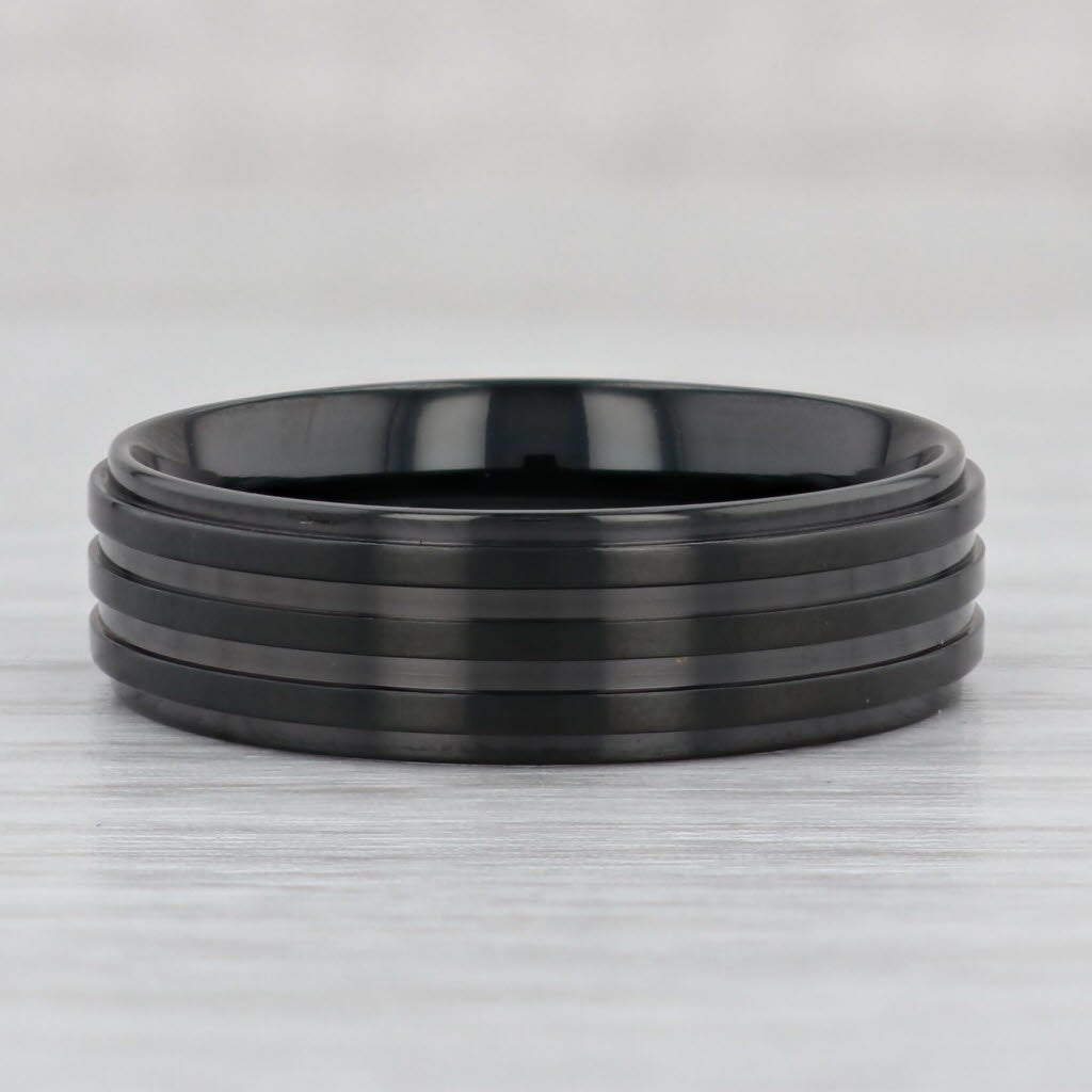 Dark Slate Gray New Black Titanium Ridged Ring Size 11 Men's Wedding Band