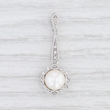 Light Gray New Cultured Pearl White Sapphire Diamond Flower Pendant 10k White Gold Halo