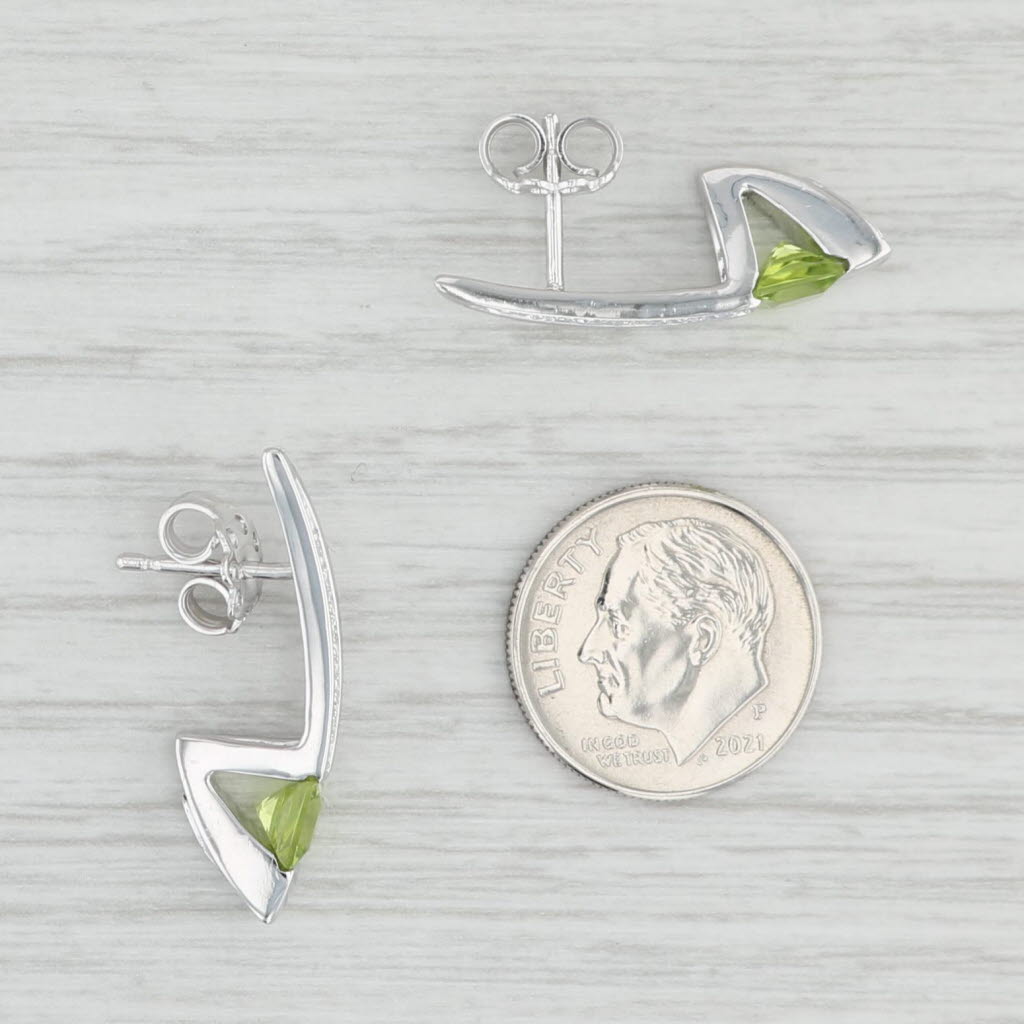 Light Gray 1.56ctw Peridot Diamond Drop Earrings 18k White Gold Pierced