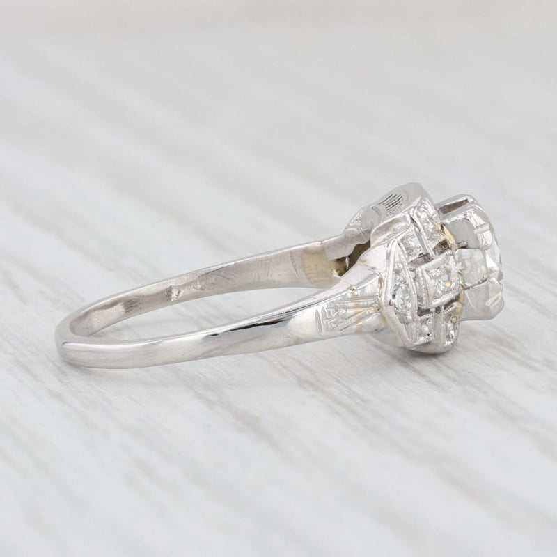 Light Gray 0.72ctw Diamond Art Deco Engagement Ring 900 Platinum Size 5.75 Round Center