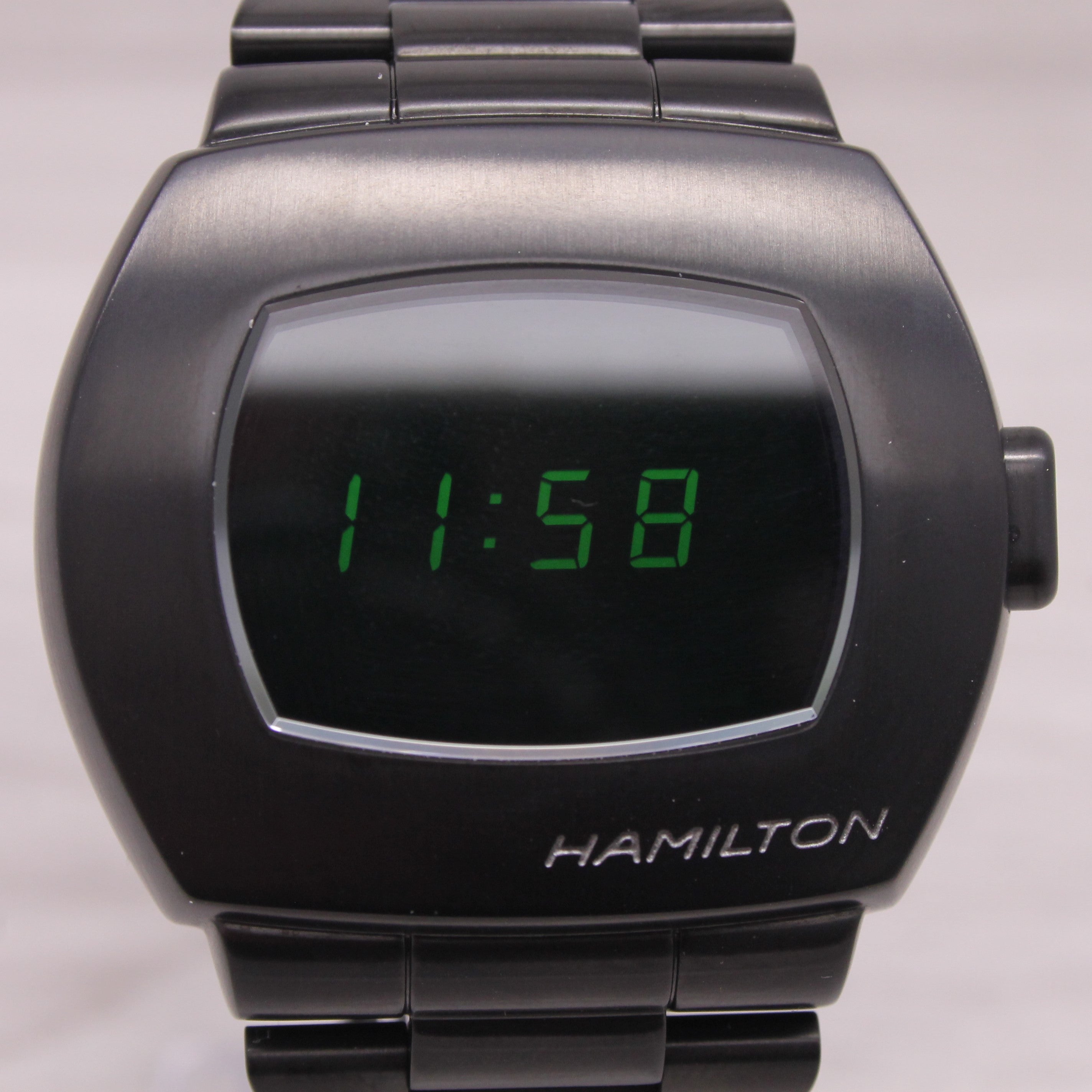 Gray Hamilton Matrix PSR MTX Mens 41mm Black PVD Digital Wrist Watch Bracelet & Box