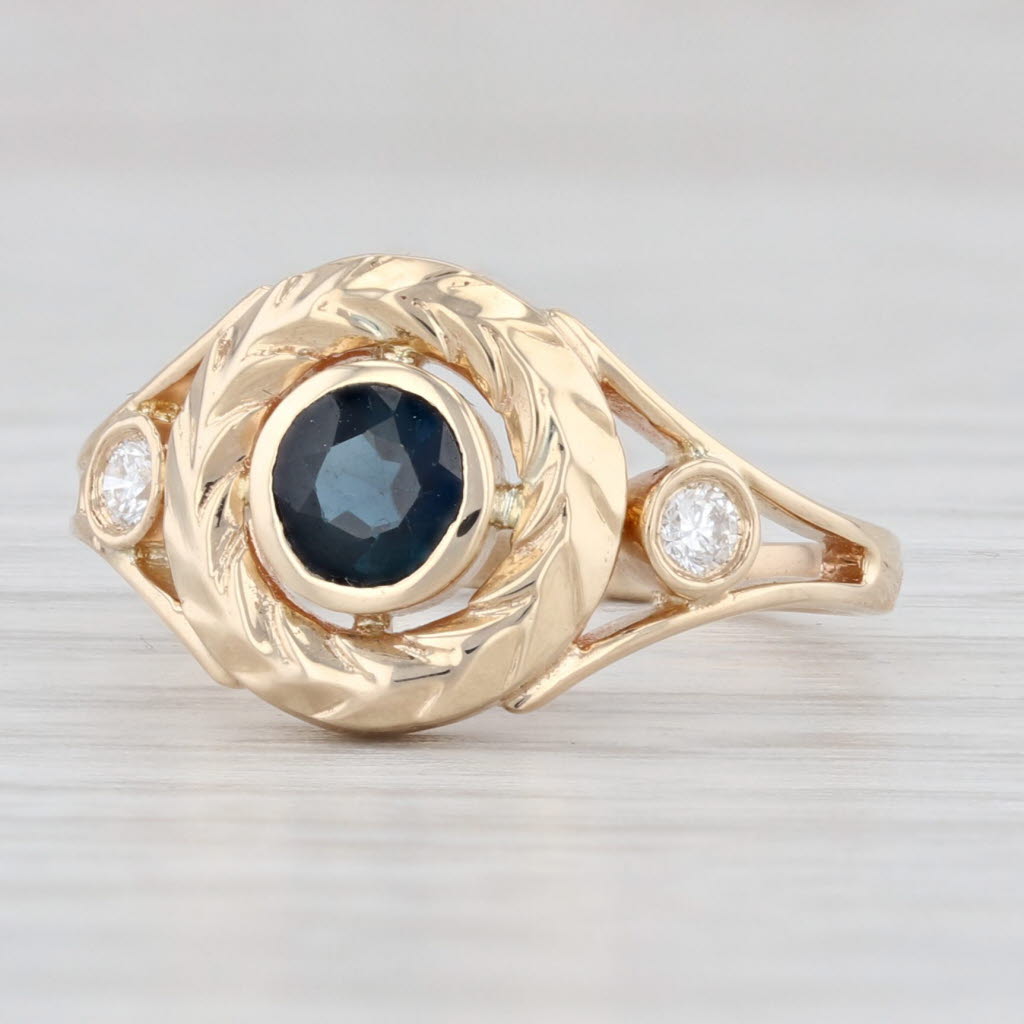 Light Gray New Custom Made 0.44ctw Blue Sapphire Diamond Ring 14k Yellow Gold Size 4.75