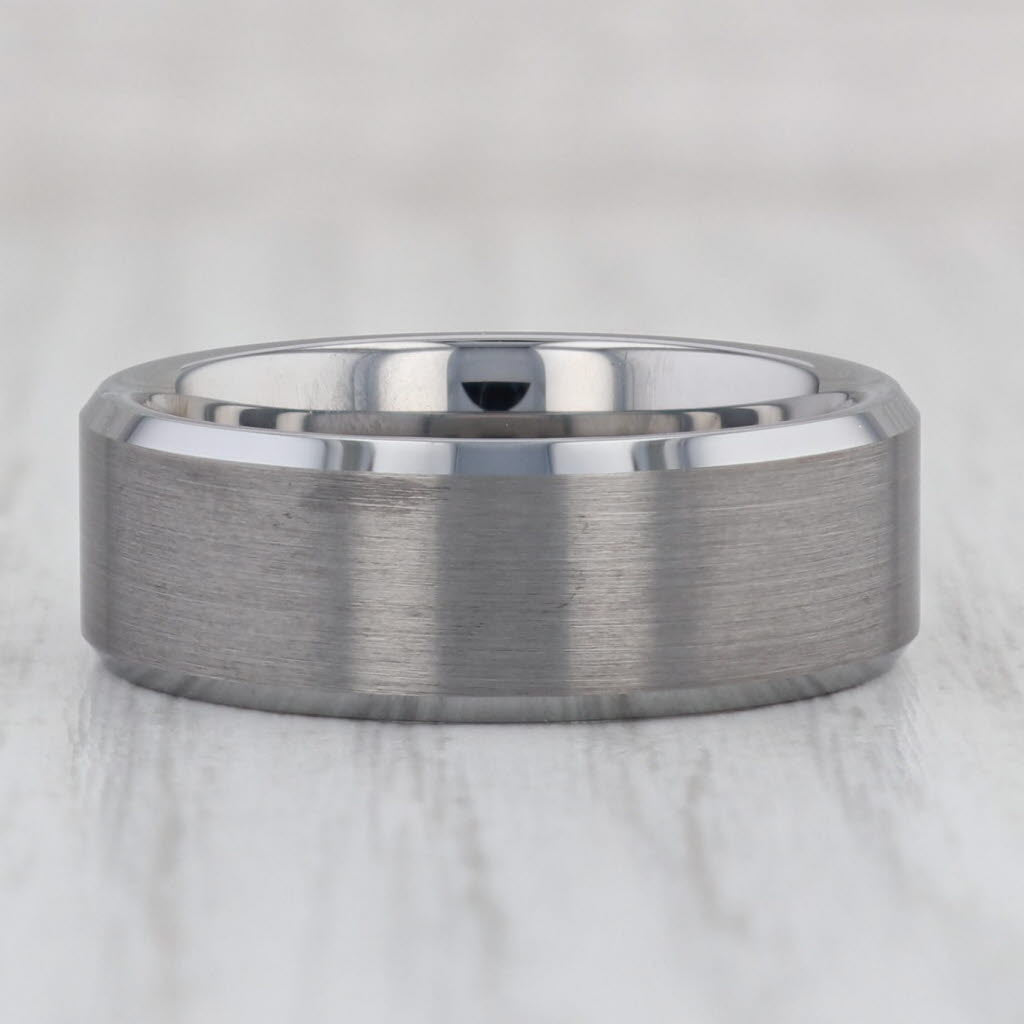 Light Gray New Men's Brushed Tungsten Ring Size 10 Beveled Comfort Fit Wedding Band