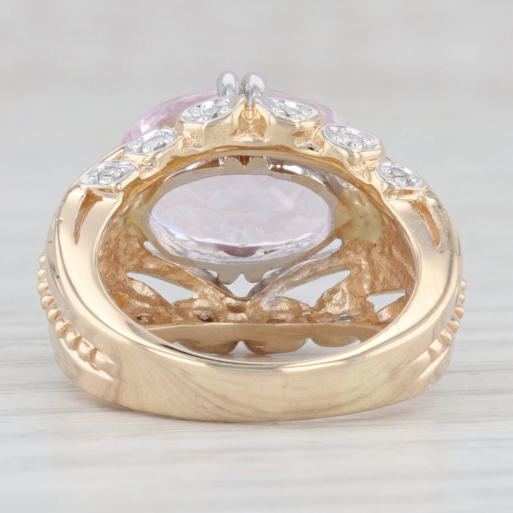 Light Gray 7.10ctw Pink Kunzite Diamond Ring 14k Yellow Gold Oval Solitaire Cocktail Size 6