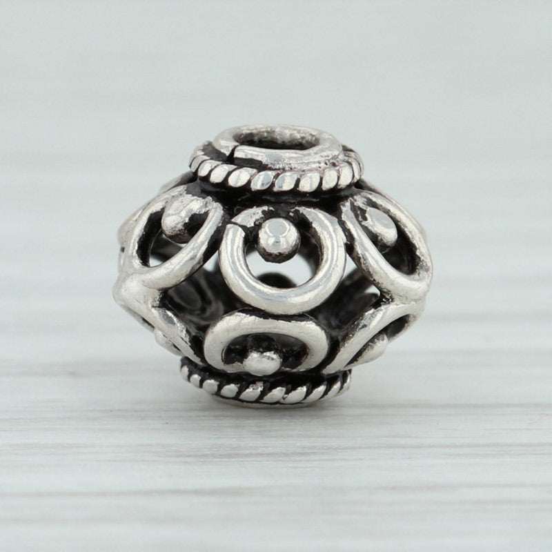 Light Gray Floral Bead Charm Sterling Silver Jewelry Making Crafting 925