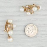Vintage Ornate Cultured Pearl Statement Earrings 14k Gold Clip On Non-Pierced