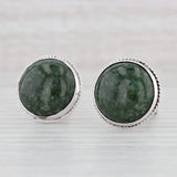 Green Nephrite Jade Cufflinks 14k White Gold Suit Accessories Round Cabochon