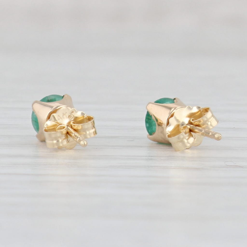 Light Gray 0.70ctw Round Green Emerald Stud Earrings 14k Yellow Gold May Birthstone