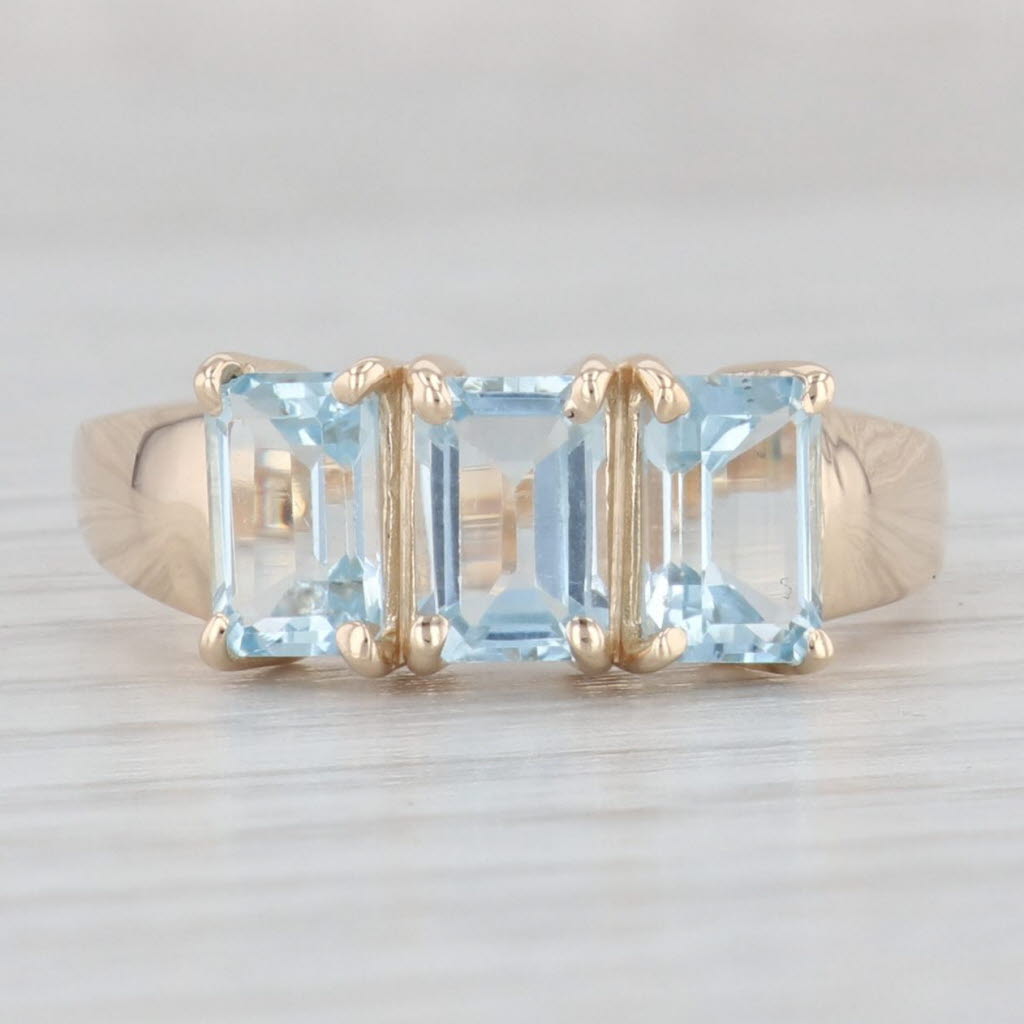 Light Gray 1.60ctw 3-Stone Aquamarine Ring 14k Yellow Gold Size 8 March Birthstone