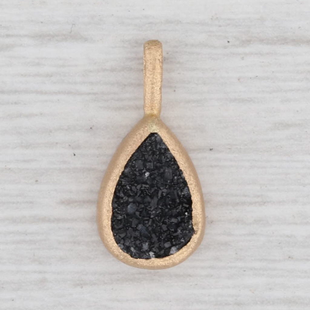 Light Gray New Nina Nguyen Black Druzy Quartz Pendant 18k Yellow Gold Teardrop Charm