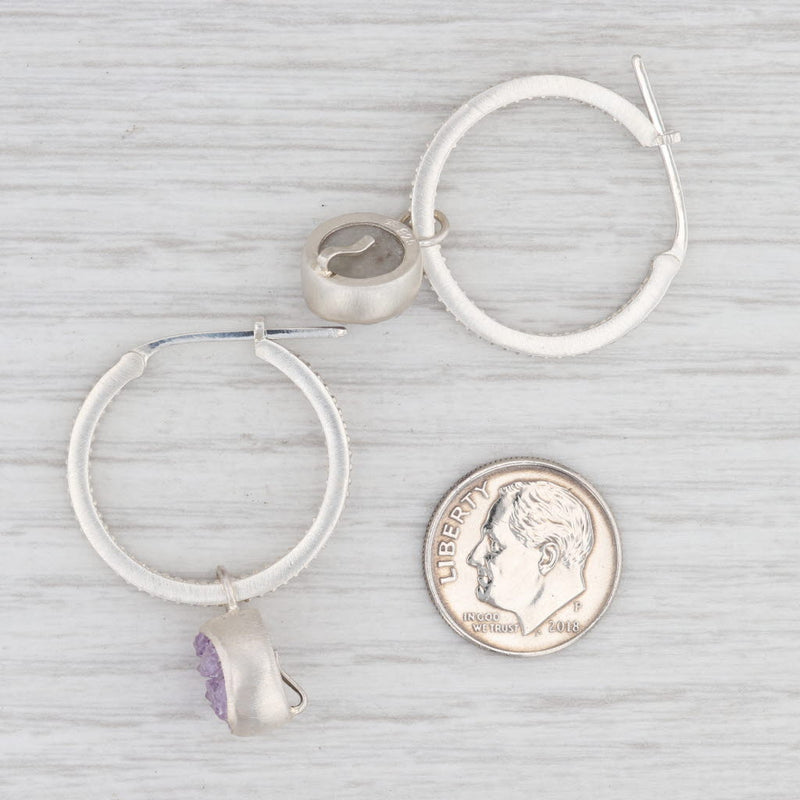 Light Gray New Nina Nguyen Hoops with Charms Earrings Sterling Silver Druzy Amethyst