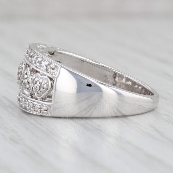 Light Gray Diamond Hearts Ring 10k White Gold Size 6.25 Women's Band