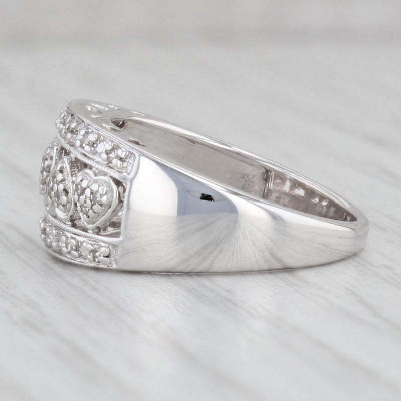 Diamond Hearts Ring 10k White Gold Size 6.25 Women's Band