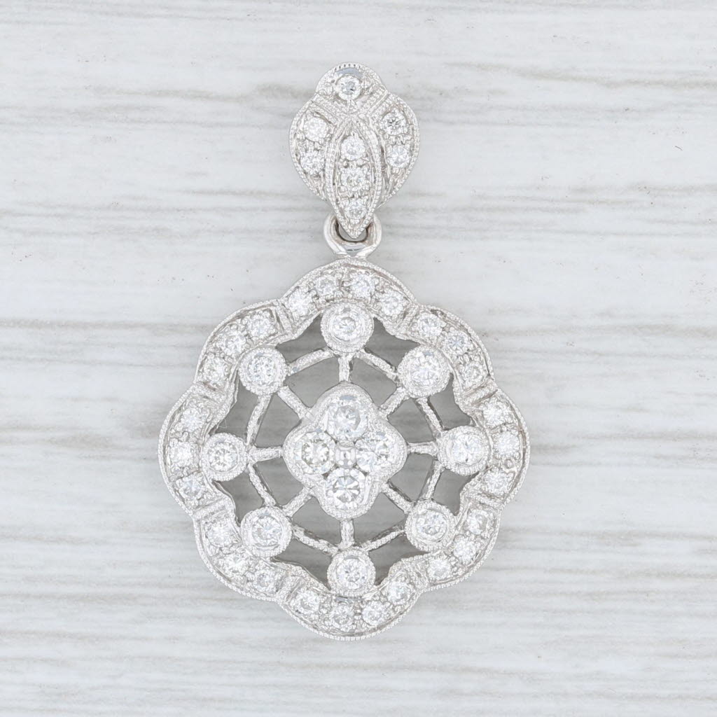 Light Gray New .85ctw Diamond Cluster Flower Pendant 18k White Gold Statement