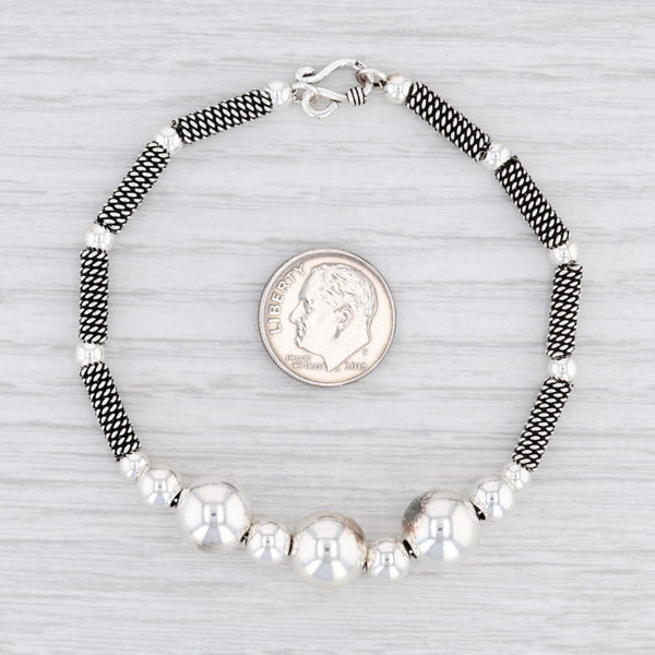 Light Gray New Bead Statement Bracelet Sterling Silver 7.5" Beaded Chain